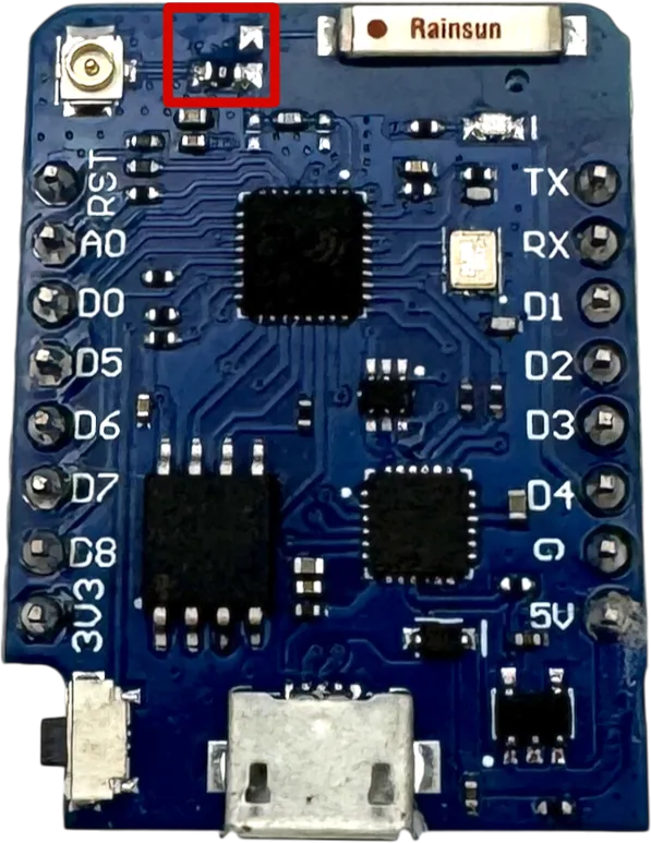 D1 Mini Pro Widerstand im umgelötet